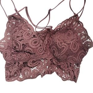 PINK Victoria's Secret Lace Longline Bralette Mauve Large Smocked Caged Back